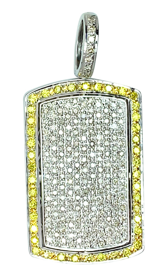 14 KT - White Gold Dog Tag Diamond Pendant - 2.68 CT