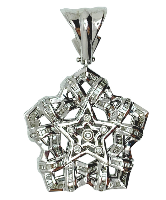 14 KT - White Gold Star Diamond Pendant - 1.68 CT