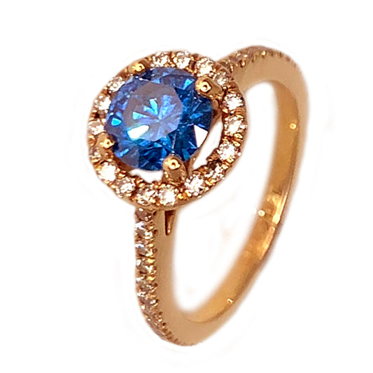 14k Rose Gold Beautiful design with Round Blue Diamond womens Ring - 1.38 ct