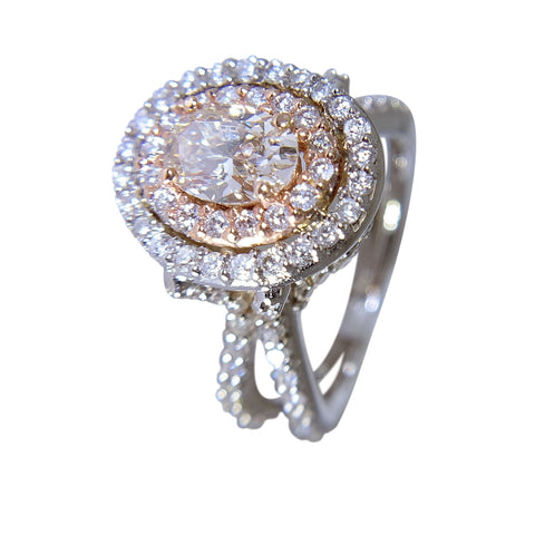 14 WHITE AND ROSE GOLD OVAL DIAMOND RING - 2.48 CT