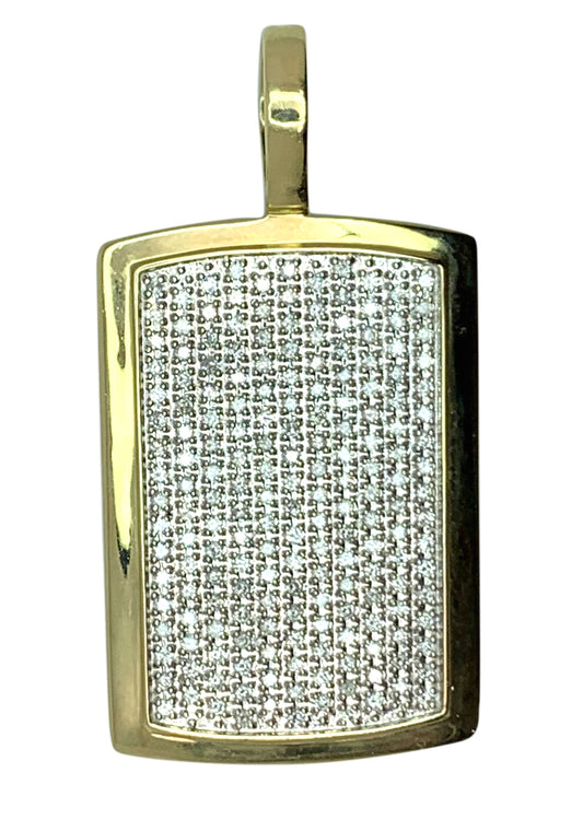 14 KT - Yellow Gold Diamond Dog Tag Men Pendant - 3.74 CT