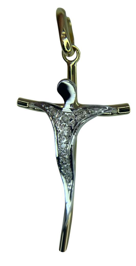 14 KT TT GOLD - ABSTRACT DESIGN CROSS WITH DIAMONDS - 0.15 CT