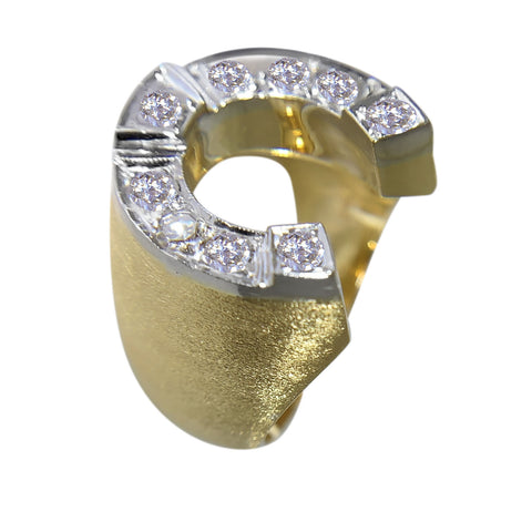 14 KT YELLOW GOLD - PINKY RING HORSE SHOE WITH ROUND DIAMONDS - 0.85 CT