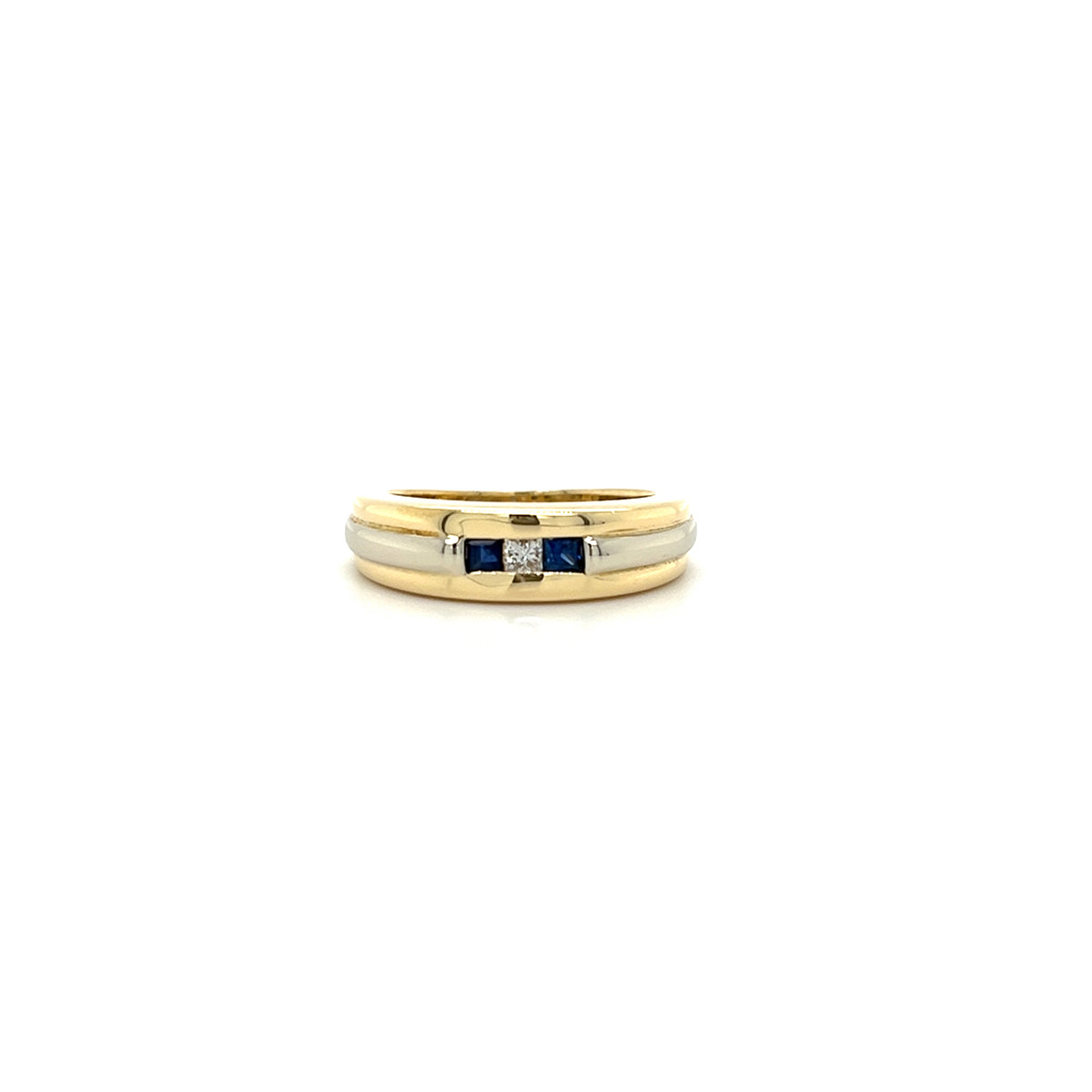 14KT YELLOW GOLD FANCY MENS DIAMOND AND SAPHIRE BAND