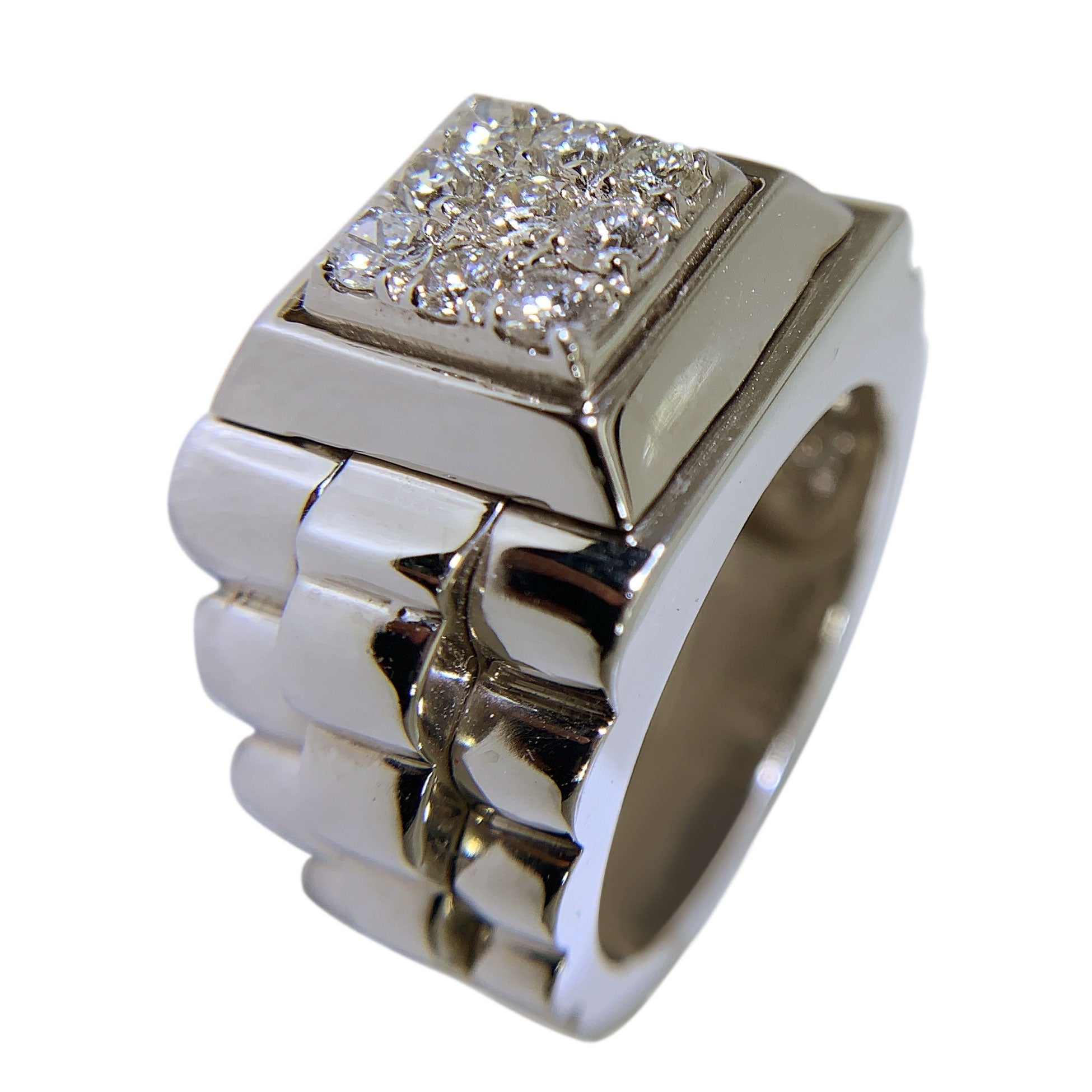 14 KT WHITE GOLD - FABULOUS MENS RING WITH ROUND DIAMONDS - 0.88 CT