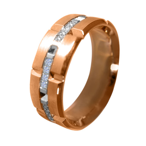 18 KT TT GOLD - CHARMING WEDDING BAND FOR MEN WITH BEAUTIFUL ROUND DIAMONDS - 040 CT