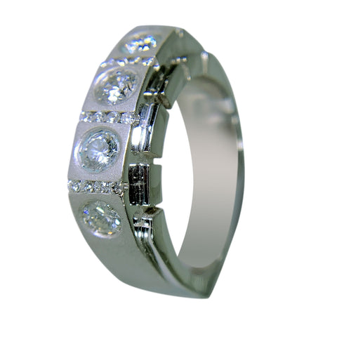 14 KT WHITE GOLD - SQUARE MEN RING WITH ROUND DIAMOND - 1.78 CT