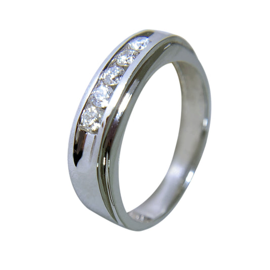 14 KT WHITE GOLD - WEDDING BAND WITH ROUND DIAMOND - 5 STONES - 0.33 CT