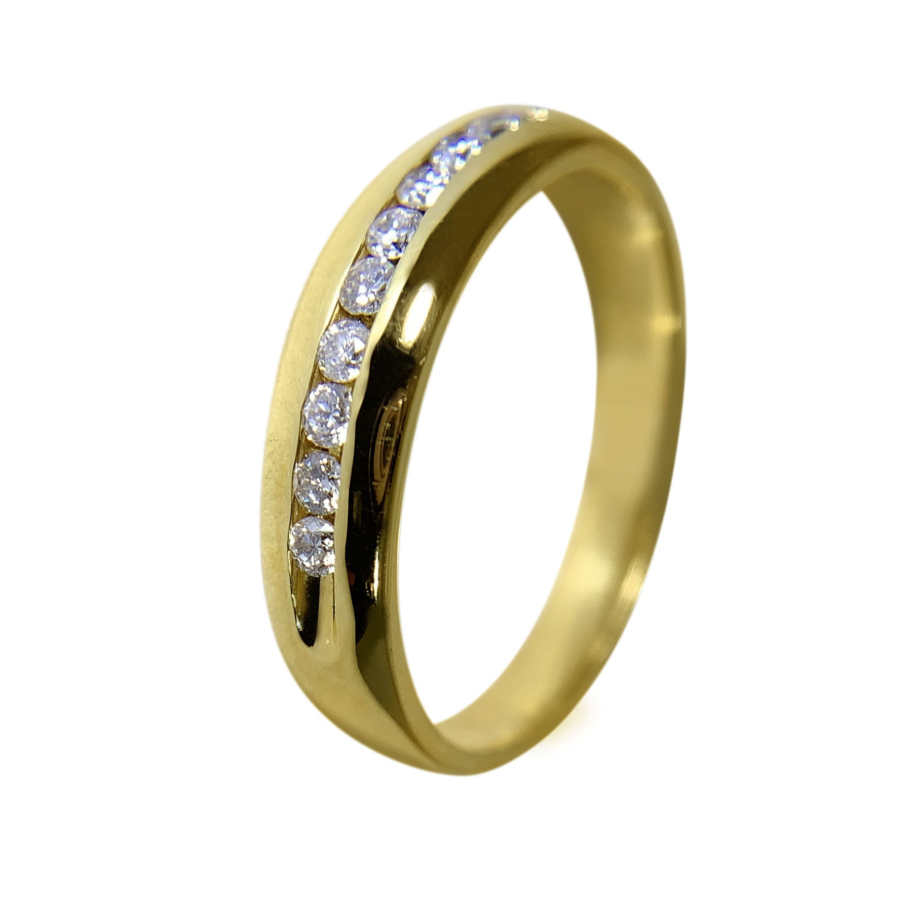 14 KT YELLOW GOLD - WEDDING BAND WITH ROUND DIAMONDS - 0.32 CT