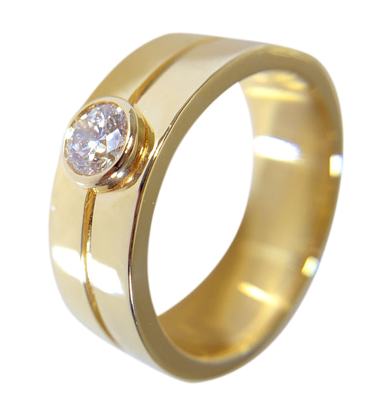 14KT Yellow Gold Men's Diamond Wedding Band with Round Diamond - 0.51TDW