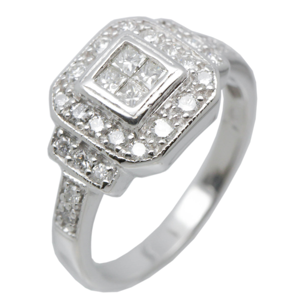 14K White Gold - Fancy Womens Diamond Engagement Ring Band 1.25 Ct