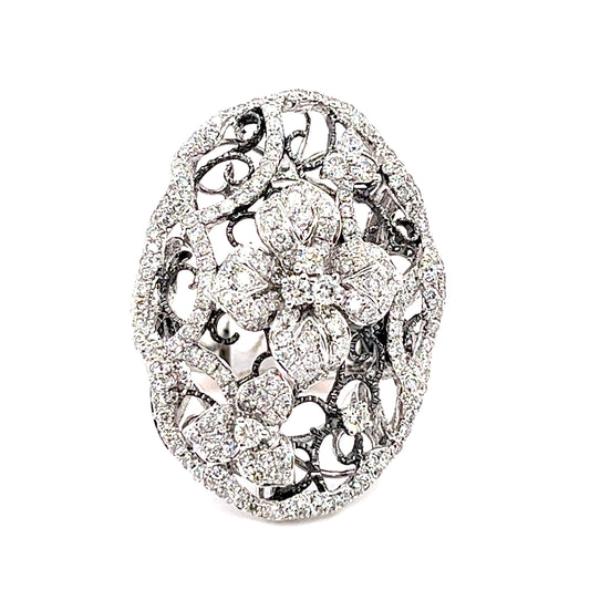 14KT WHITE GOLD FANCY LADIES DIAMOND COCKTAIL RING