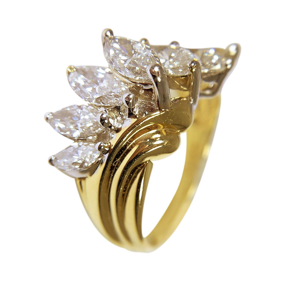 14 KT YELLOW GOLD MARQUISE DIAMONDS RING - 2.03 CT