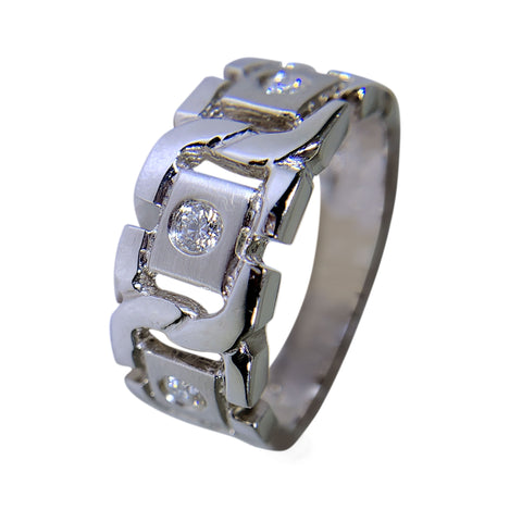 14 KT WHITE GOLD - CHAIN DESIGN MENS RING WITH ROUND DIAMONDS - 0.46 CT