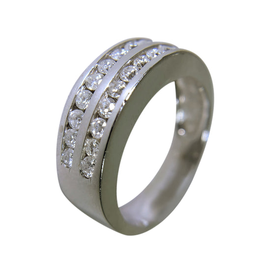 14 KT WHITE GOLD - WEDDING BAND WITH ROUND DIAMONDS - 1.08 CT