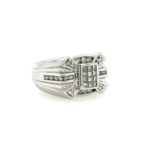14 KT WHITE GOLD - WONDERFUL DESIGN WITH ROUND AND PRINCESS DIAMONDS RING - 1.55 CT