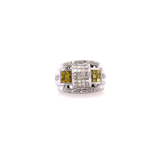 STUNNING MENS WHITE AND YELLOW DIAMONDS PINKY RING