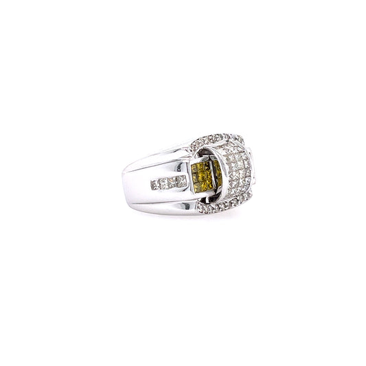 STUNNING MENS WHITE AND YELLOW DIAMONDS PINKY RING