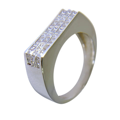 14 KT WHITE GOLD - SQUARE DESING MENS RING WITH PRINCESS DIAMOND - 1.50 CT