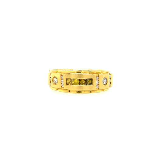 14KT YELLOW GOLD MENS DIAMONDS WEDDING BAND