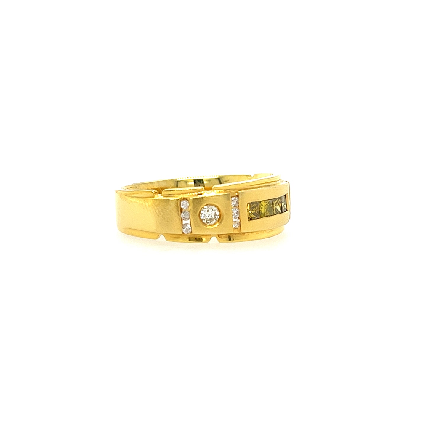 14KT YELLOW GOLD MENS DIAMONDS WEDDING BAND