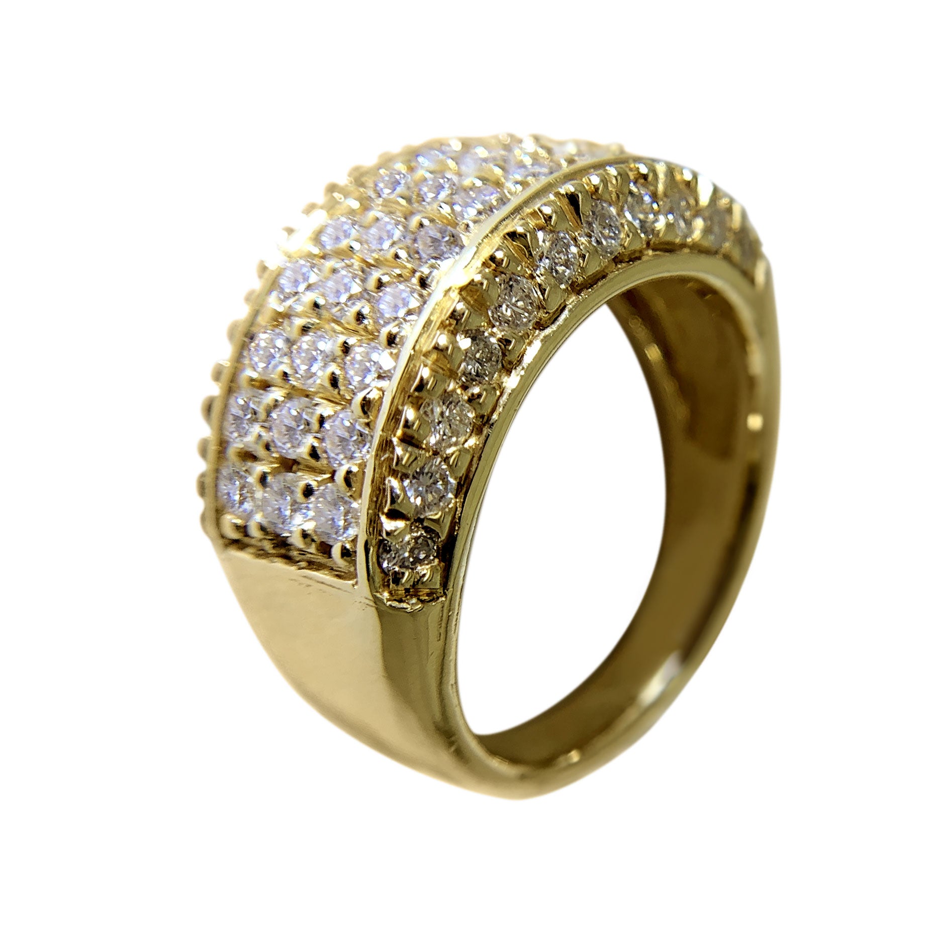14 KT YELLOW GOLD - GORGEOUS MENS RING WITH ROUND DIAMONDS - 2.68 CT
