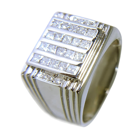 14 KT WHITE GOLD - PRINCESS DIAMONDS PINKY RING - 1.38 CT