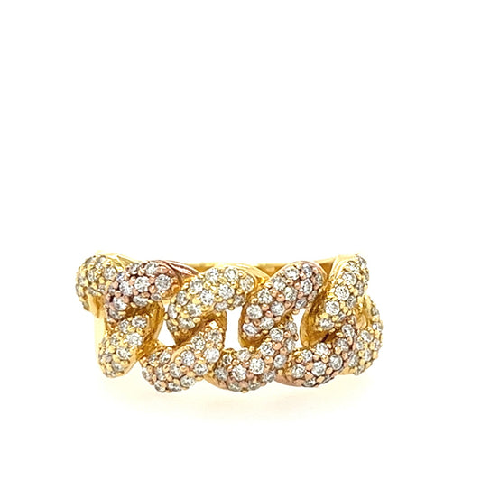 14KT TWO TONE GOLD FANCY MEN'S DIAMOND MIAMI CUBAN LINK RING