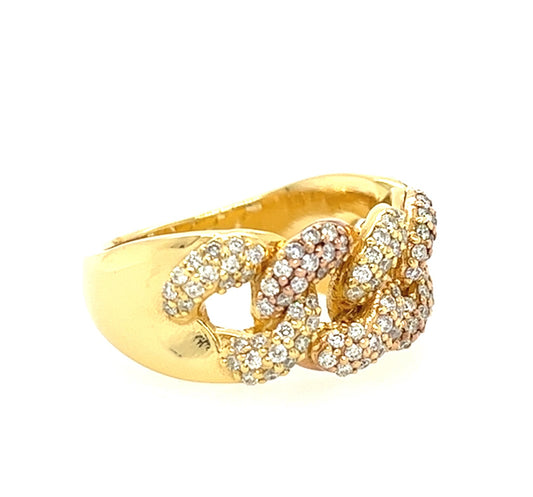 14KT TWO TONE GOLD FANCY MEN'S DIAMOND MIAMI CUBAN LINK RING