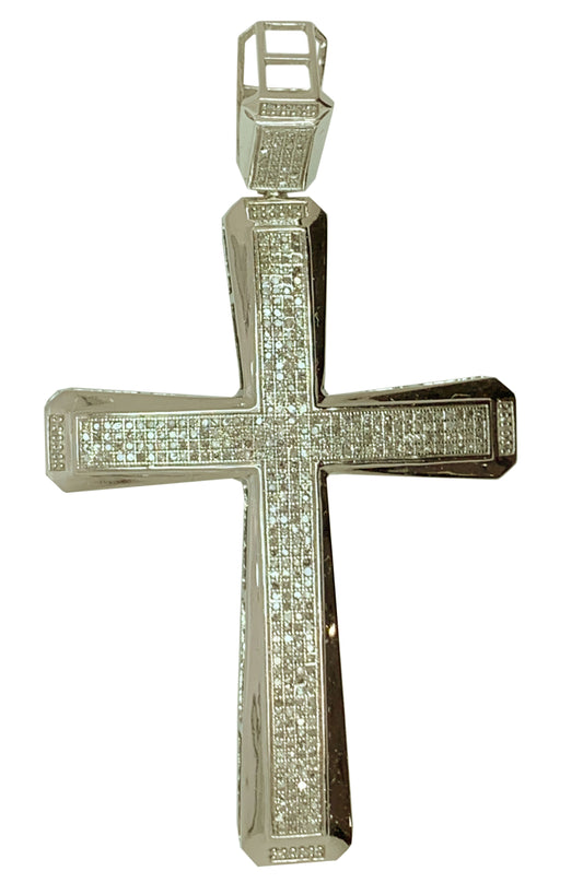 10 KT WHITE GOLD DIAMOND CROSS PENDANT MENS - 2.48 CT