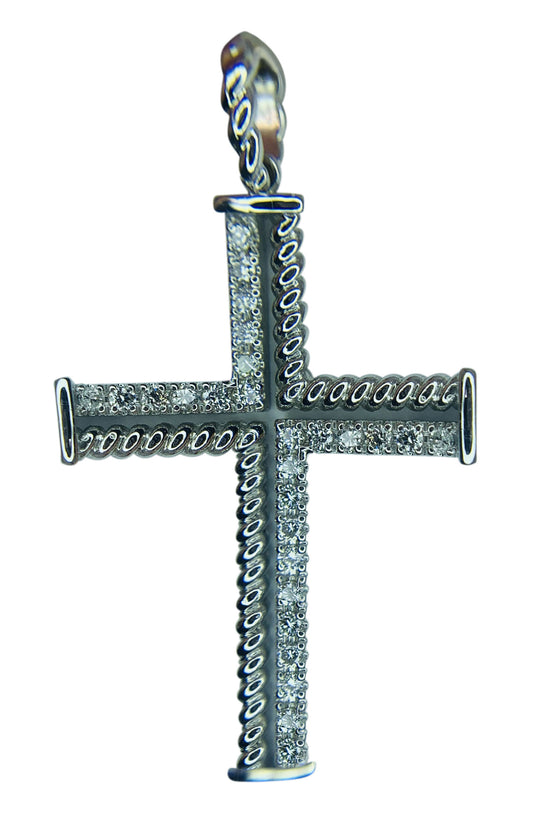 14 KT WHITE GOLD -  DIAMOND CROSS PENDANT - 0.74 CT