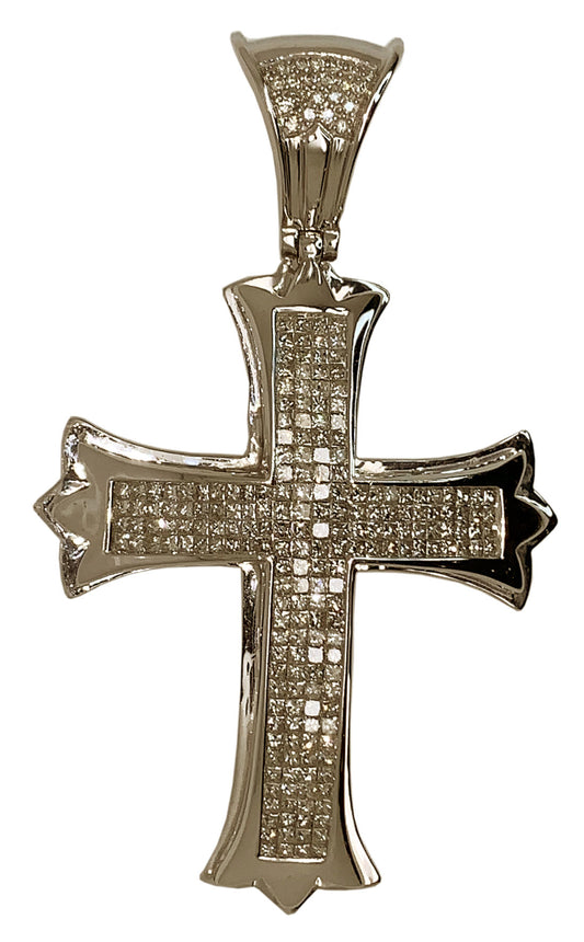 14 KT WHITE GOLD - DIAMOND CROSS PATONCE PENDANT MEN - 8.62 CT