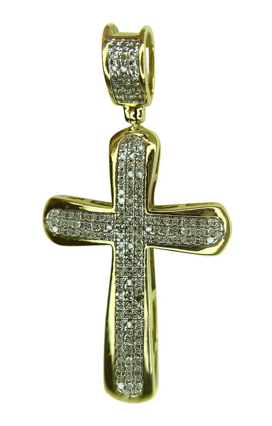 10 KT YELLOW GOLD - ROUND DIAMOND CROSS PENDANT - 2.48 CT