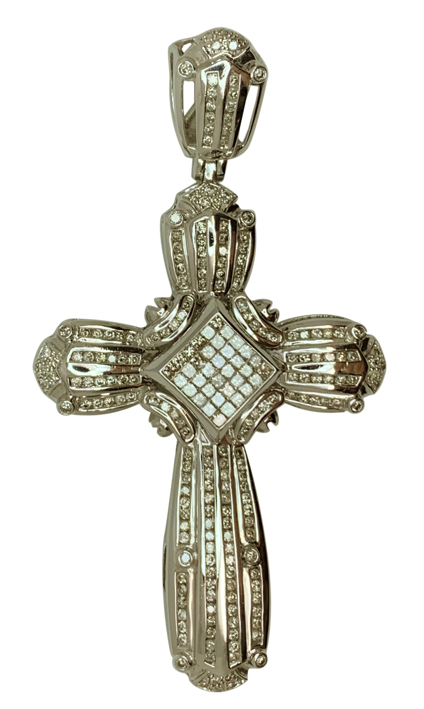 14 KT WHITE GOLD LUXURY CROSS DIAMOND PENDANT MEN - 6.78 CT