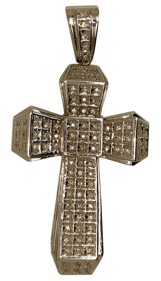 14 KT WHITE GOLD - DIAMOND CROSS PATTEE PENDANT MEN - 1.86 CT