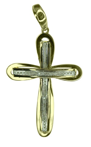 10 KT YELLOW GOLD - ROUND CROSS WITH DIAMONDS LINE - 0.15 CT