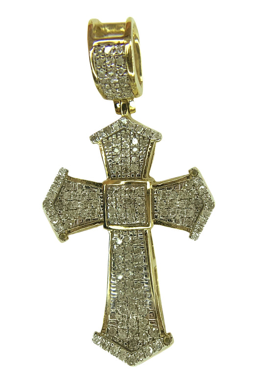 10 KT YELLOW GOLD - ROUND DIAMOND CROSS - 0.65 CT