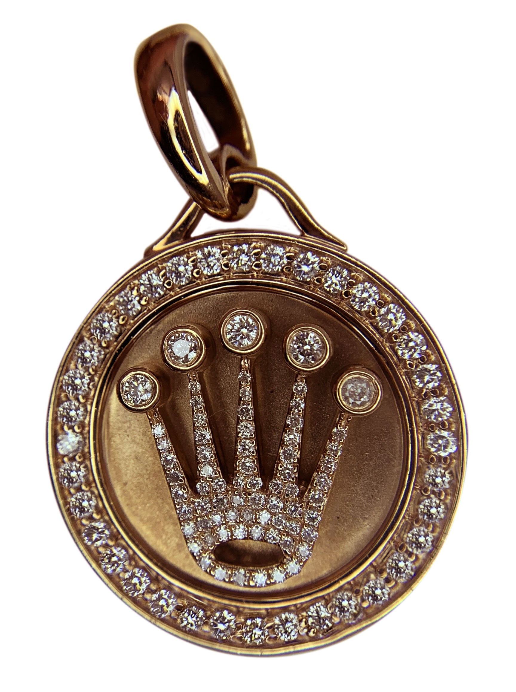 14 KT ROSE GOLD - ROLEX CROWN PENDANT WITH ROUND DIAMOND - 3.00 CT