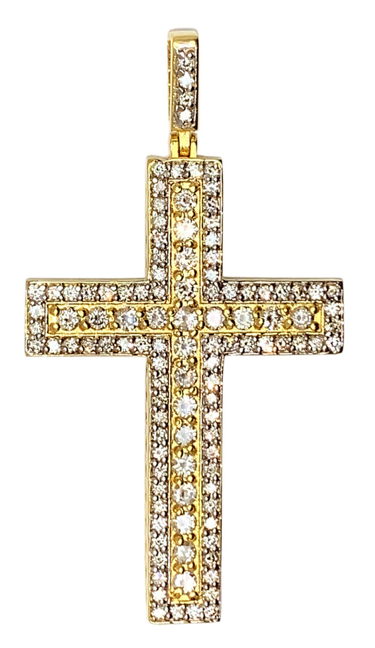 14 KT TT GOLD - GORGEOUS ROUND DIAMOND CROSS PENDANT MEN - 3.28 CT