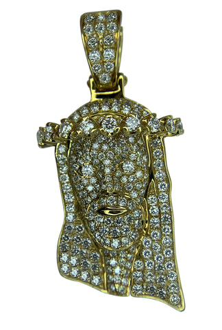 14 KT YELLOW GOLD - JESUS FACE PENDANT WITH ROUND DIAMONDS - 2.80 CT