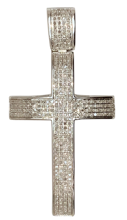 10 KT WHITE GOLD - ROUND DIAMOND CROSS PENDANT - 1.68 CT