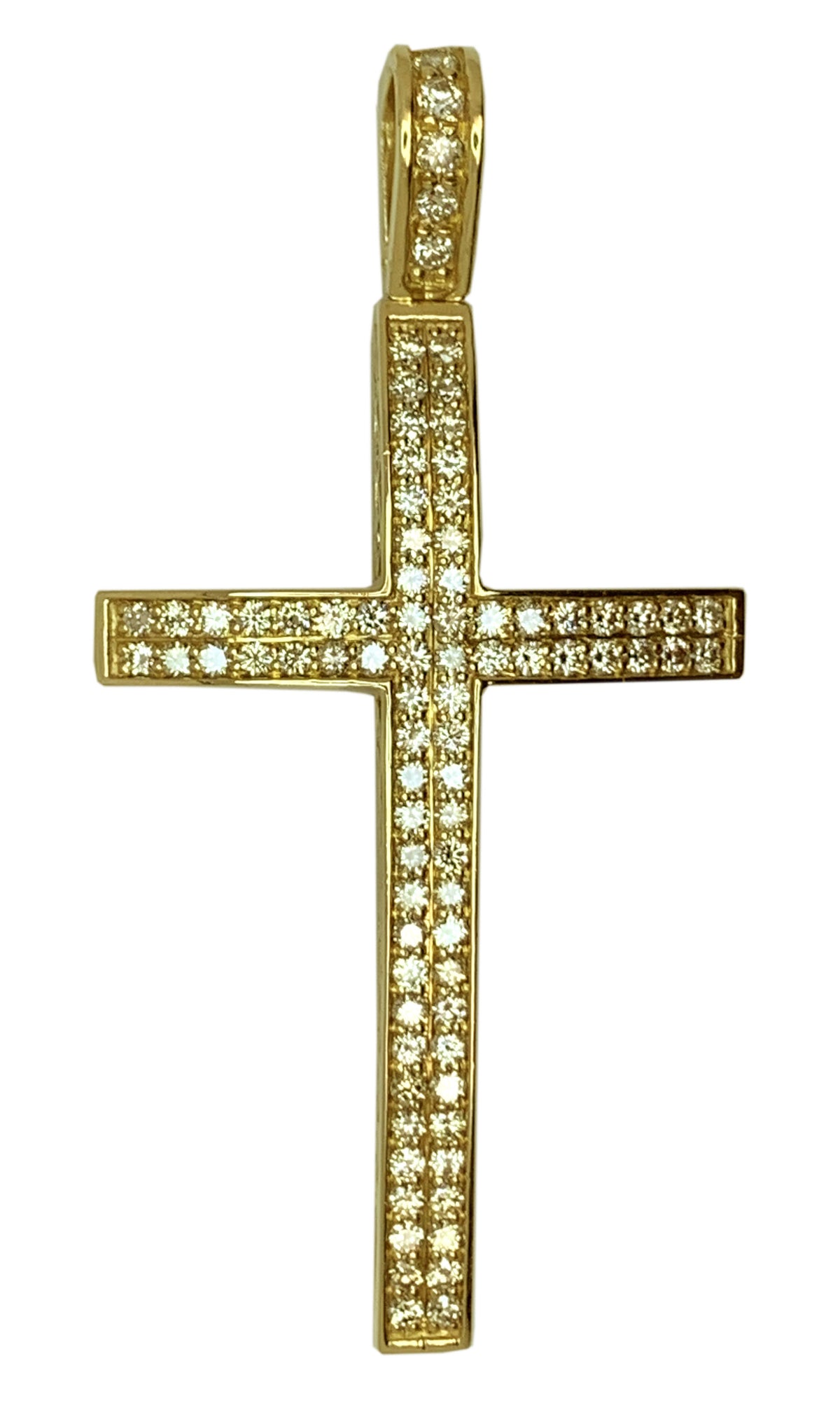 14 KT YELLOW GOLD - BEAUTIFUL ROUND DIAMOND CROSS PENDANT- 3.26 CT