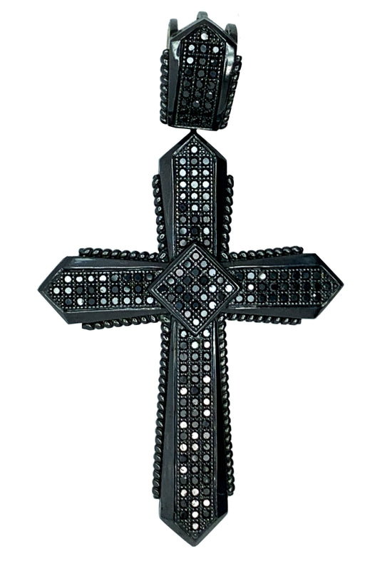 10 KT BLACK GOLD CROSS DIAMOND PENDANT MEN - 2.86 CT