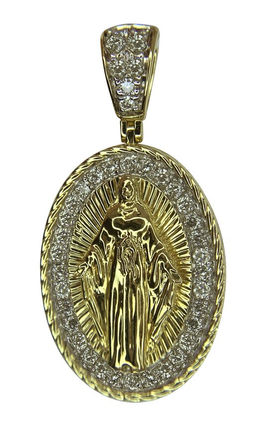10 KT YELLOW GOLD - VIRGIN OF THE MIRACULOUS MEDAL WITH DIAMONDS - 0.57 CT