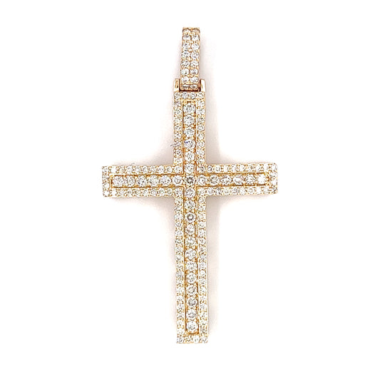 14KT YELLOW GOLD FANCY UNISEX DIAMOND CROSS PENDANT