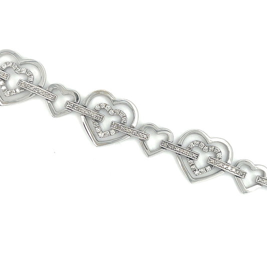 14KT WHITE GOLD HEARTS LADES DIAMOND BRACELET