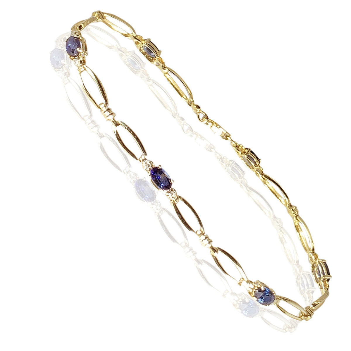 14K Yellow Gold Delicate Design with Diamonds and Tanzanite Womens Bracelet 1.27 ct