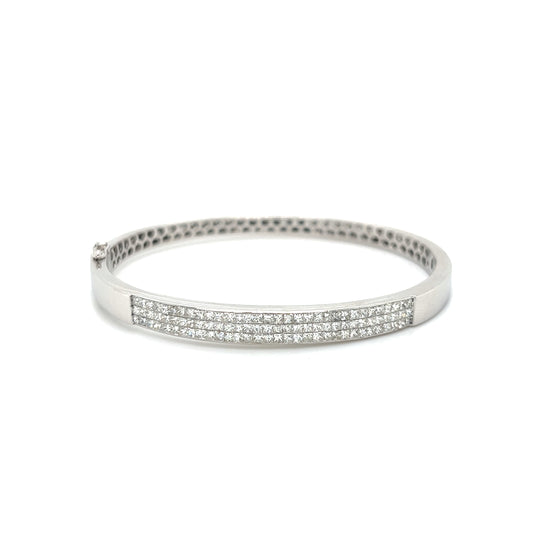 SOLID 14KT WHITE GOLD PRINCESS CUT DIAMOND BANGLE BRACELET