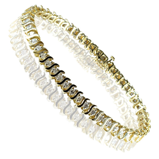 14K Yellow Gold Tennis Diamonds Womens Bracelet with Wave Design 2.57 ct