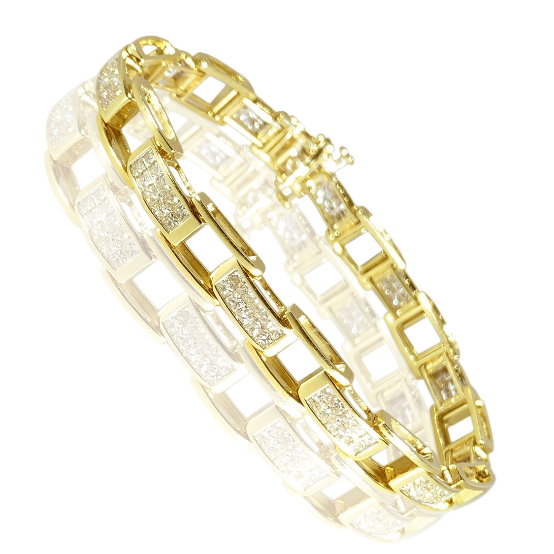 14K Yellow Gold Princess Diamonds Womens Bracelet 4.50 ct